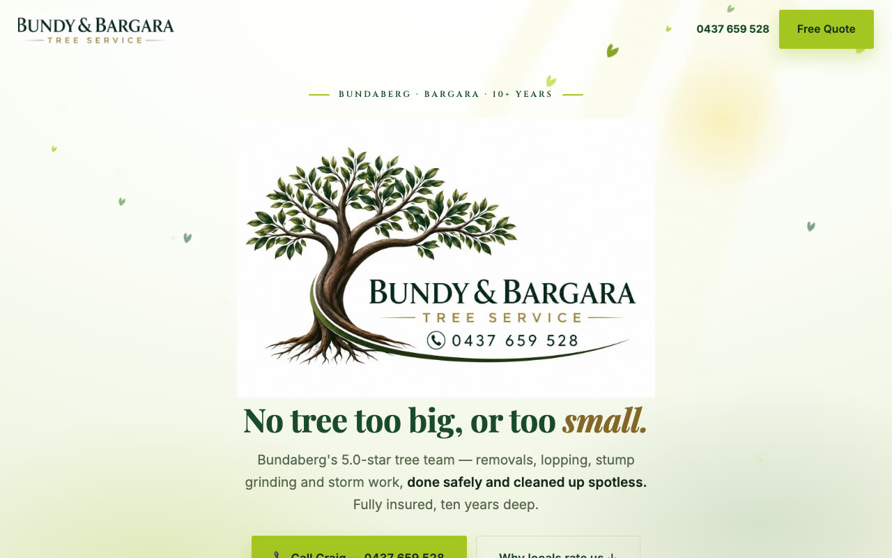 Bundy & Bargara Tree Service website