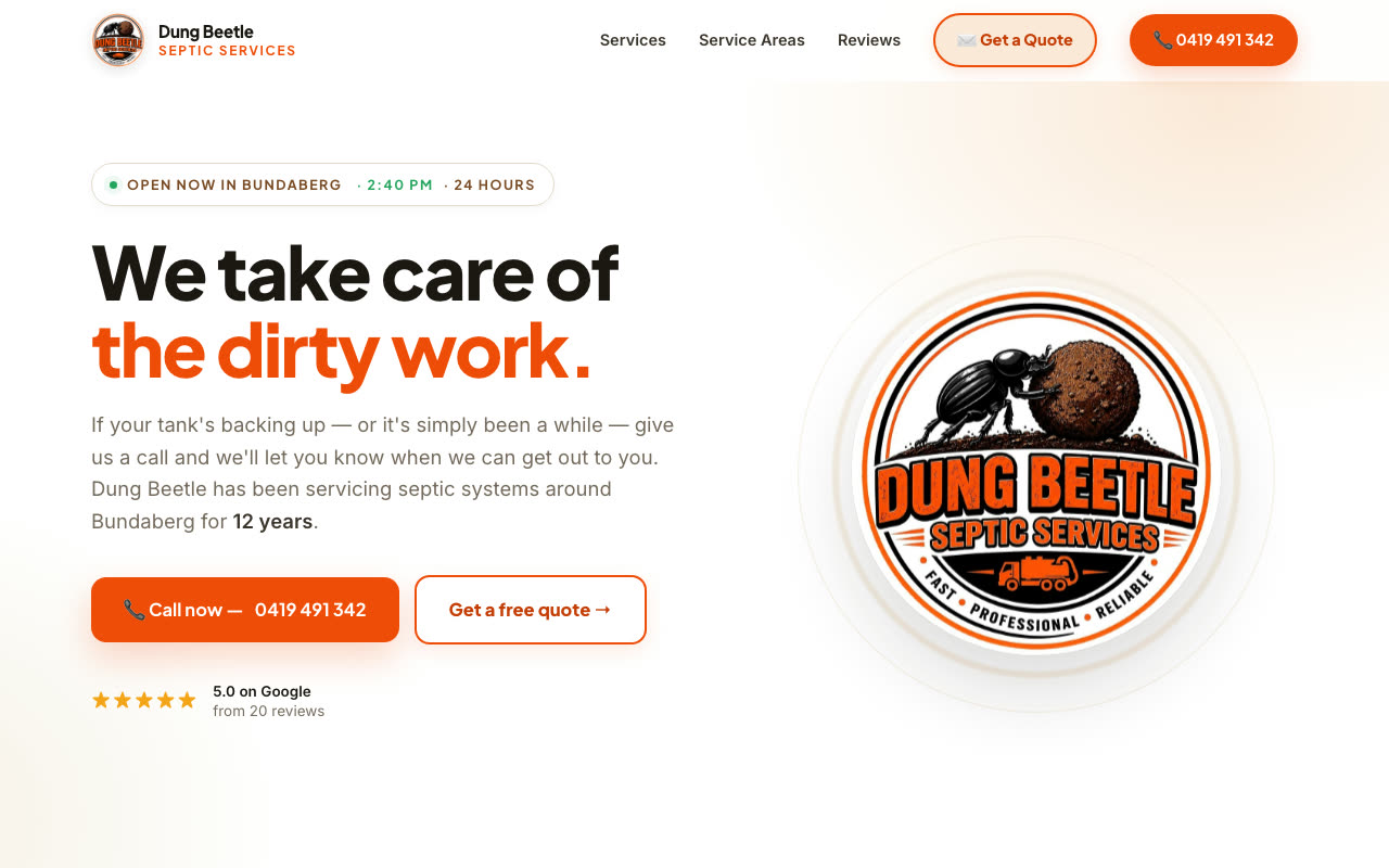 Dung Beetle Septic Services website