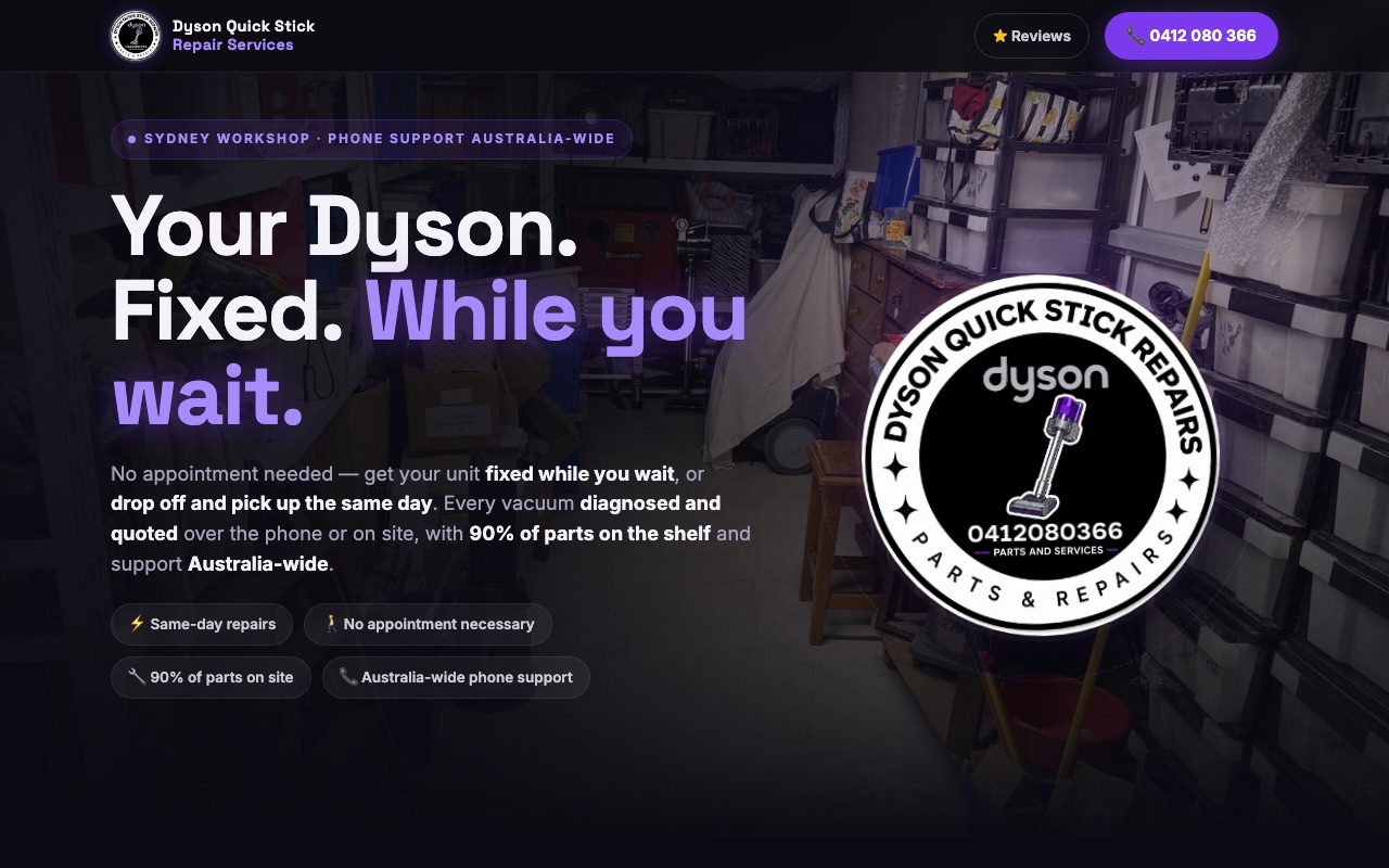 Dyson Quick Stick Repair Services website