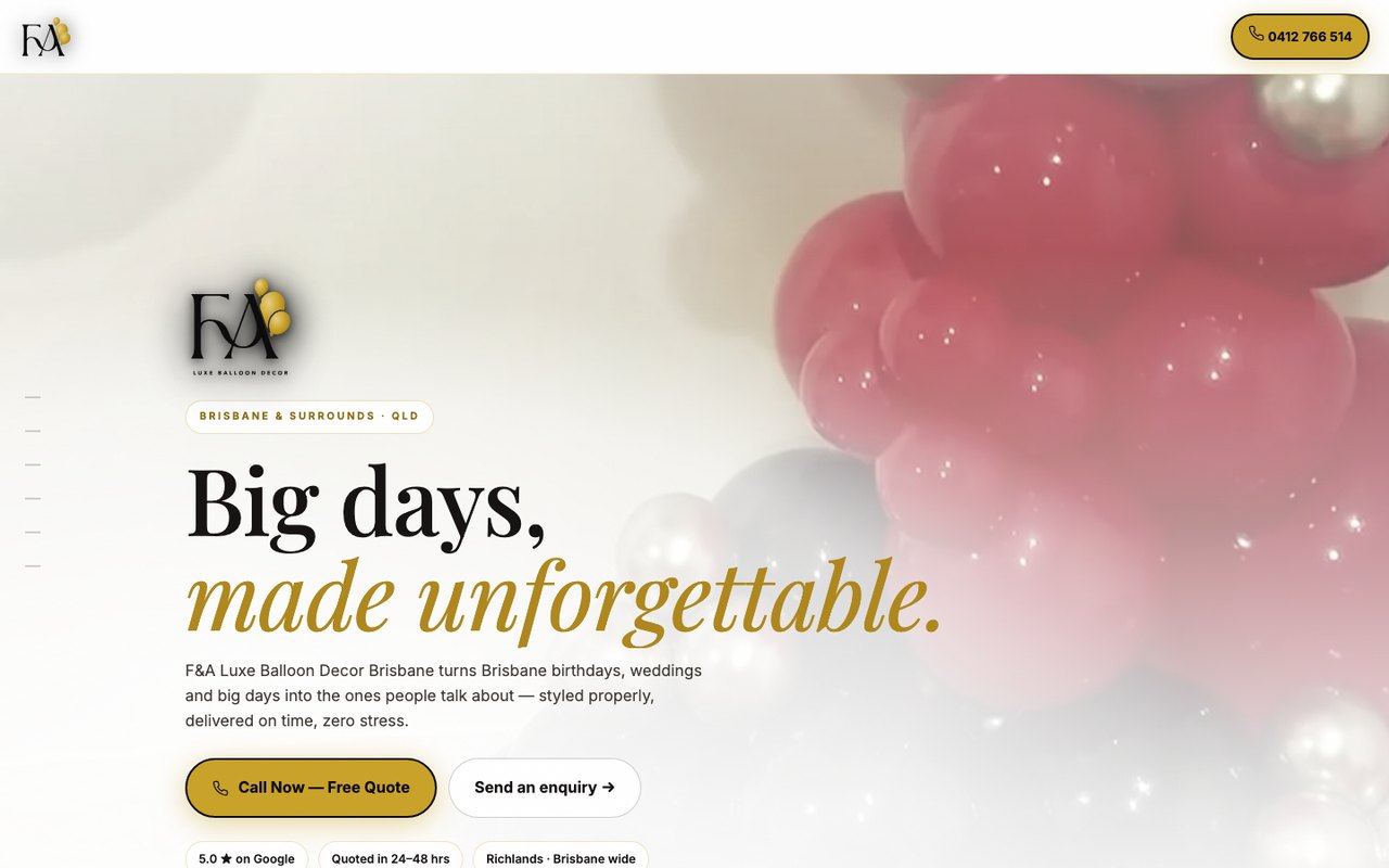 F&A Luxe Balloon Decor website
