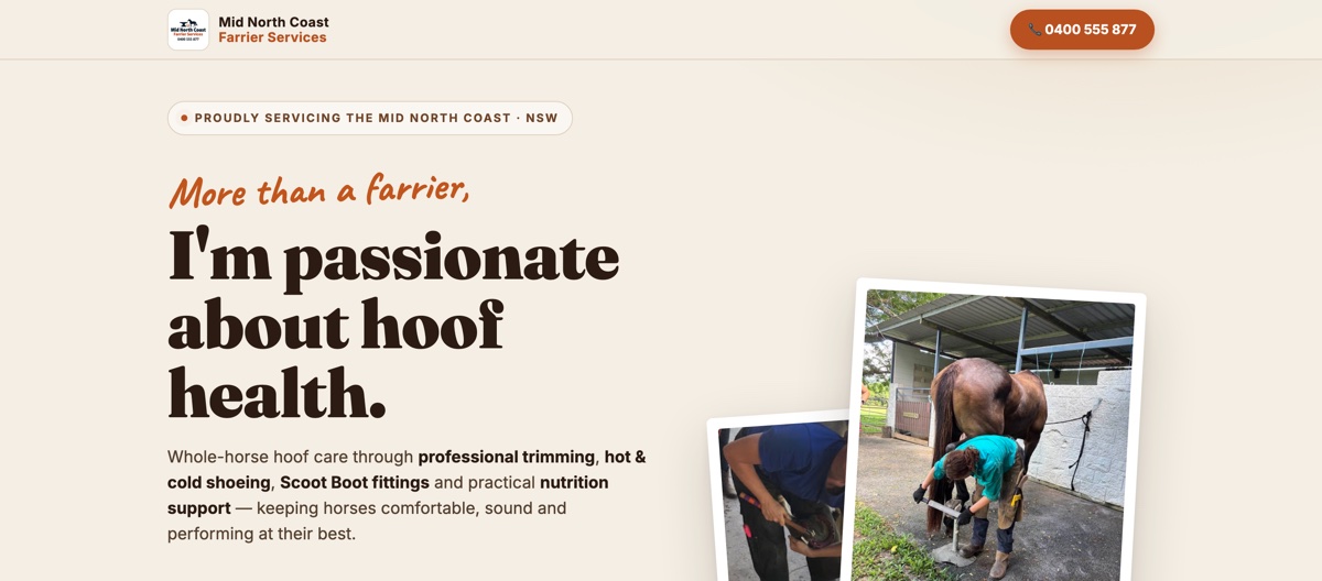 Mid North Coast Farrier Services website