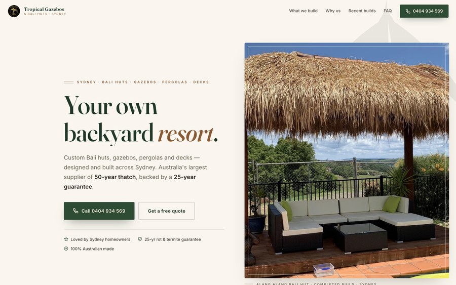 Tropical Gazebos and Bali Huts website